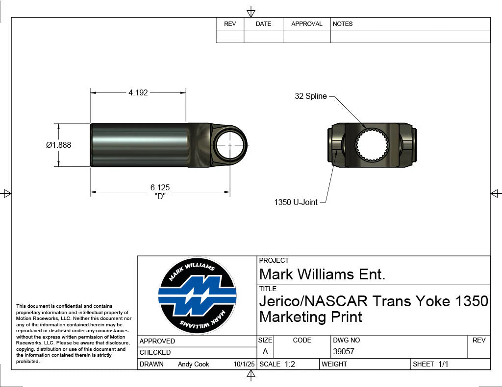 Mark Williams Jerico 1350 Series 32 Spline Extreme Duty Transmission Slip Yoke (PN: 39057)